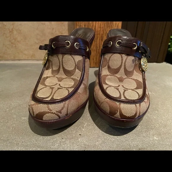 Coach Signature Pattern Mules with Brown Leather - Picture 3 of 7